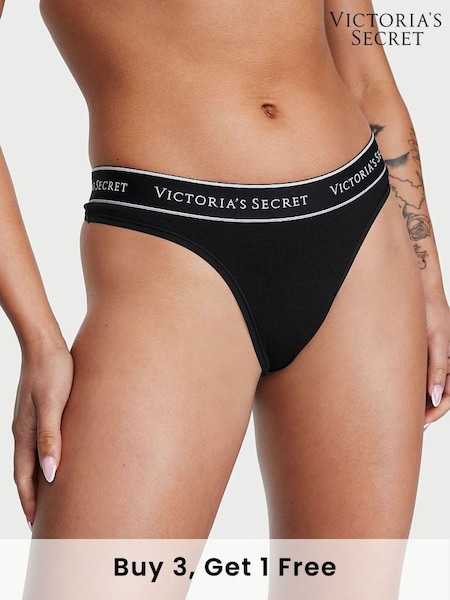 Victoria's Secret Black with Black Band Thong Knickers (Q40690) | £9