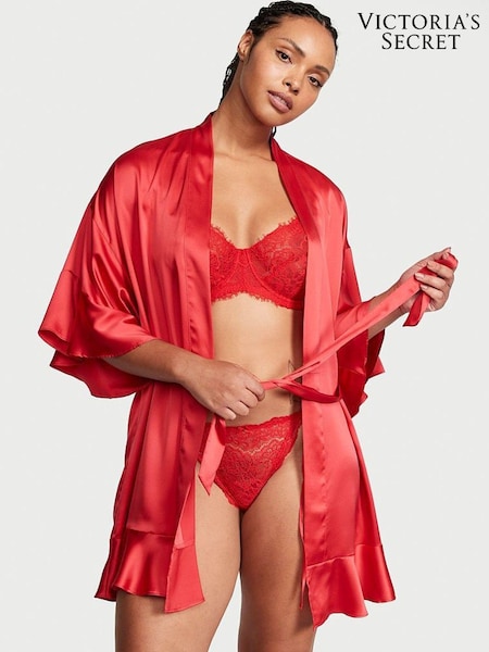 Victoria's Secret Lipstick Red Flounce Satin Robe (Q41525) | £59