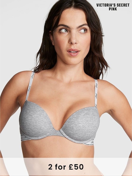 Victoria's Secret PINK Grey Heather Super Push Up Cotton Logo Bra (Q41802) | £29