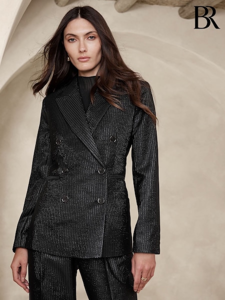 Banana Republic Black Luci Metallic Pinstripe Blazer (Q42949) | £34