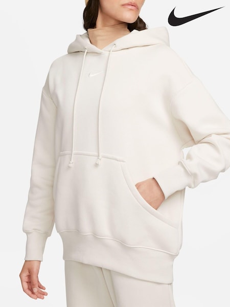 Nike Light Wood Natural Oversized Sportswear Phoenix Fleece Mini Swoosh Pullover Hoodie (Q43798) | £60
