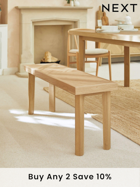 Light Natural Hayford Oak Effect Chevron Dining Bench (Q44765) | £160