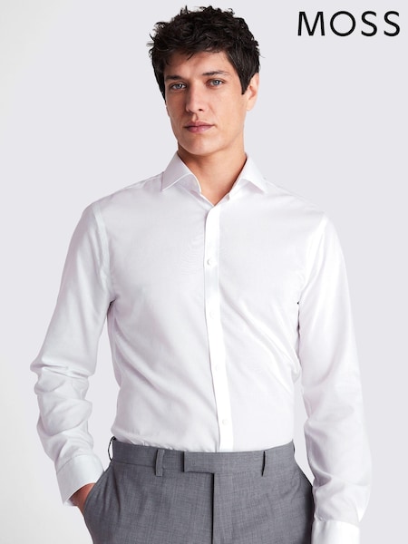 MOSS White Slim Fit Poplin Zero Iron 100% Cotton Shirt (Q45178) | £50