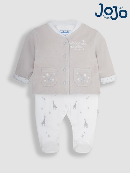 JoJo Maman Bébé Grey 2-Piece Welcome Little One Sleepsuit & Jacket Set (Q45439) | £28
