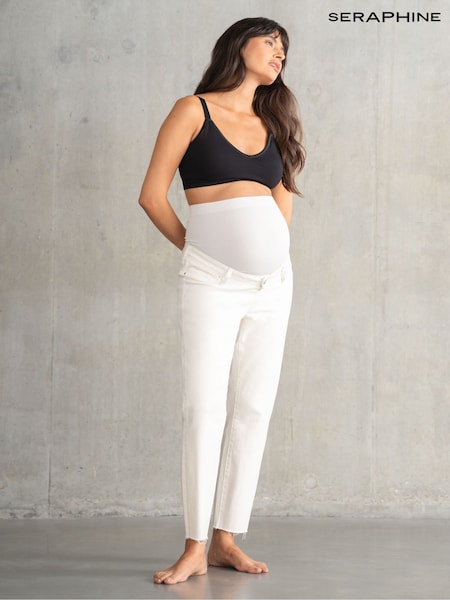 Seraphine Cream Tapered Leg With Frayed Hem Maternity Jeans (Q45687) | £59