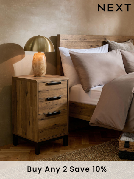 Dark Bronx Oak Effect 3 Drawer Bedside Table (Q46019) | £199