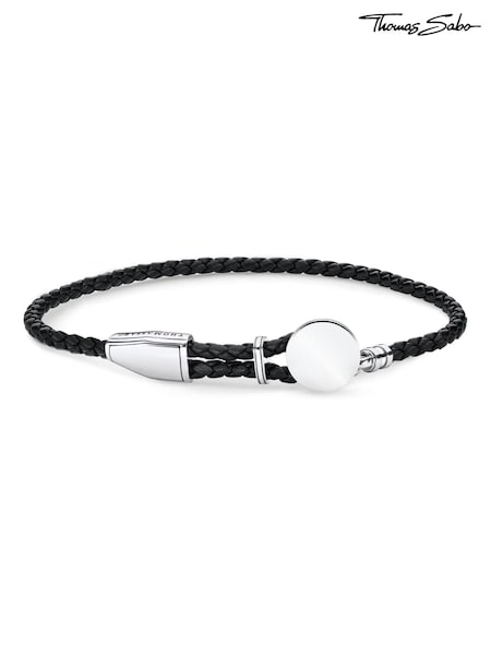Thomas Sabo Black Adjustable Leather Silver Tone Iconic Design Bracelet (Q46185) | £145