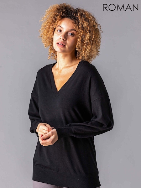 Roman Black V-Neck Long Sleeve Jumper (Q47635) | £32