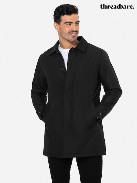 Threadbare Black Showerproof Padded Longline Trench Coat (Q48520) | £60