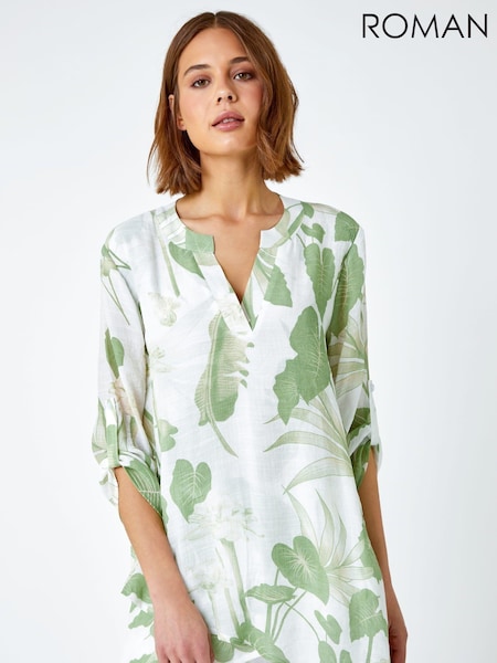 Roman Green Floral Print Pleat Front Top (Q48572) | £37