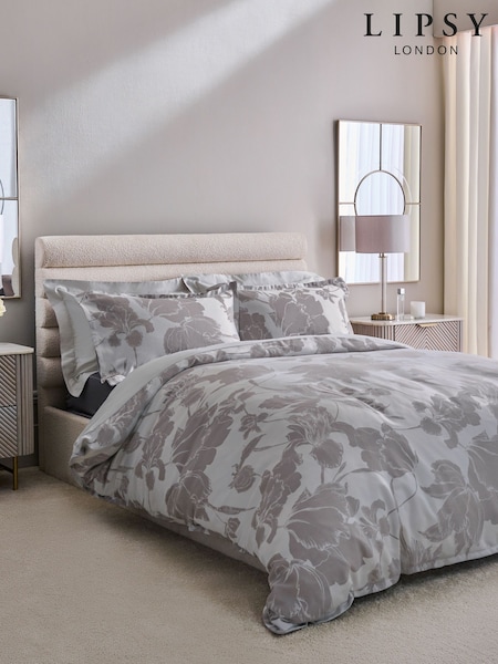 Lipsy Grey Leila Jacquard Duvet Cover and Pillowcase Set (Q48600) | £50 - £85