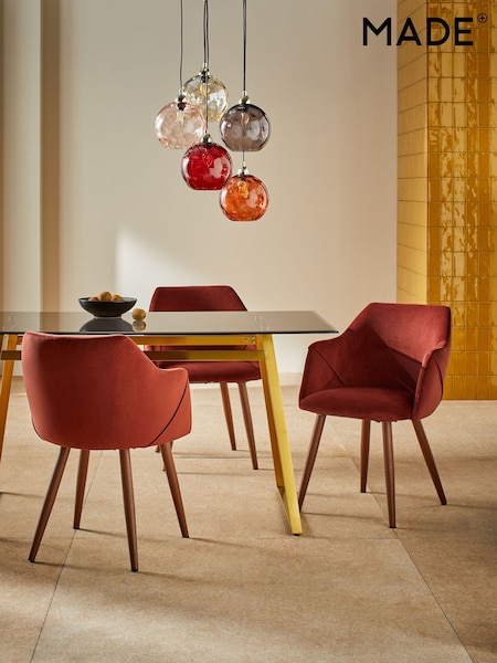 MADE.COM Set of 2 Rust Red and Walnut Legs Lule Arm Dining Chairs (Q48618) | £329