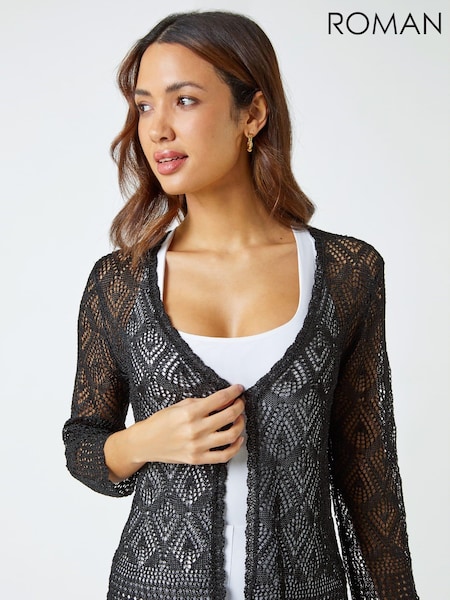 Roman Black Knitted Crochet Shimmer Shrug (Q48764) | £35