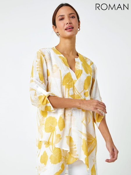 Roman Yellow Floral Print Pleat Front Top (Q48939) | £36