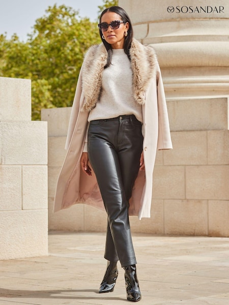 Sosandar Brown Longline Faux Fur Shawl Collar Coat (Q49060) | £135