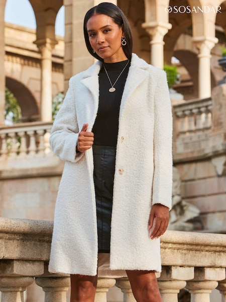 Sosandar White Borg Button Front Coat (Q49076) | £115