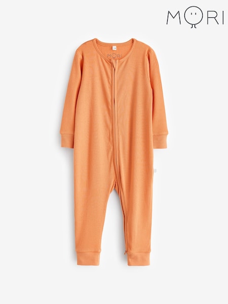 MORI Organic Cotton & Bamboo Ribbed Zip Up Sleepsuit (Q49248) | £32