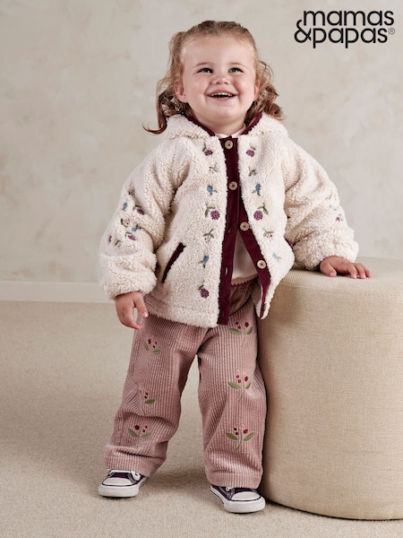 Cream - Mamas & Papas Embroidered Borg Jacket