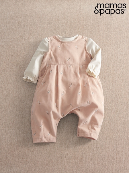 Pink - Mamas & Papas Cord Embroidered Romper Set 2 Piece