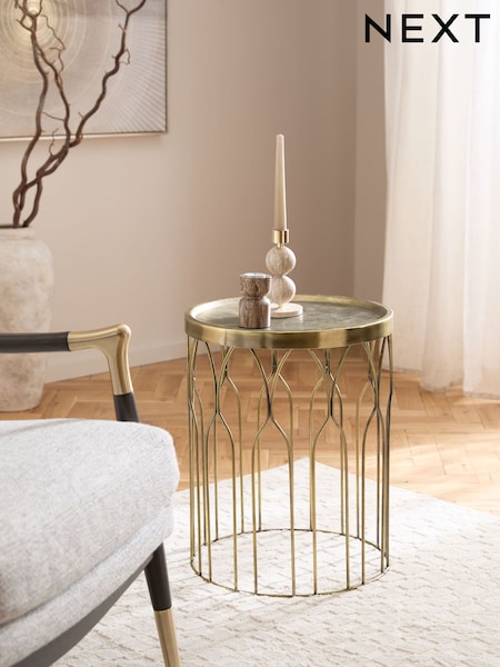 Brass Metal Patterned Side Table (Q50696) | £115