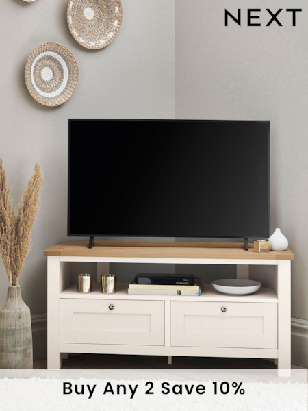 Cream Malvern Oak Effect Up to 46 inch Corner Slim TV Unit (Q50704) | £275
