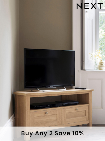 Natural Malvern Oak Effect Up to 46 inch Corner Slim TV Unit (Q50705) | £275