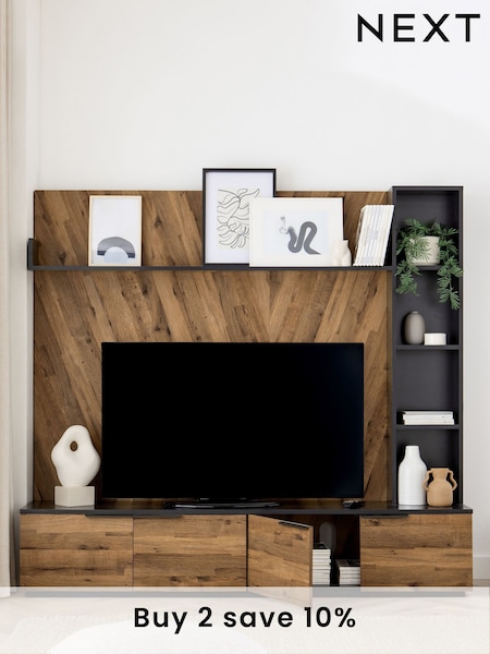 Dark Bronx Chevron Oak Effect TV Stand (Q50706) | £675
