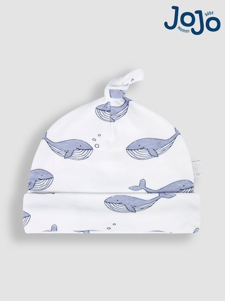 JoJo Maman Bébé Blue Whale Print Cotton Baby Hat (Q50734) | £5