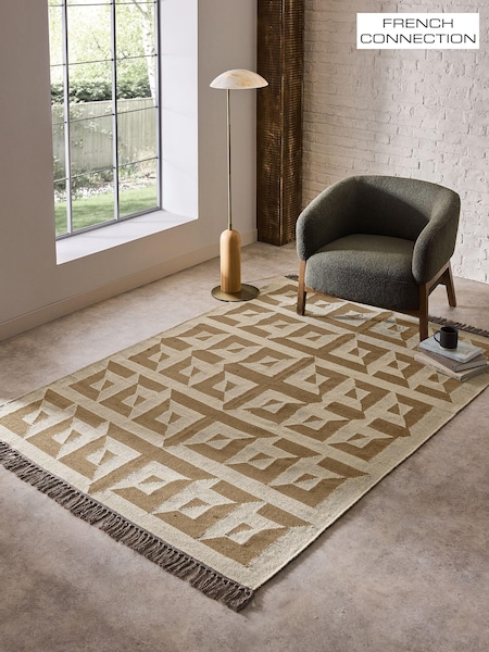 French Connection Mocha Sundial Wool Flatweave Rug (Q50747) | £160 - £380