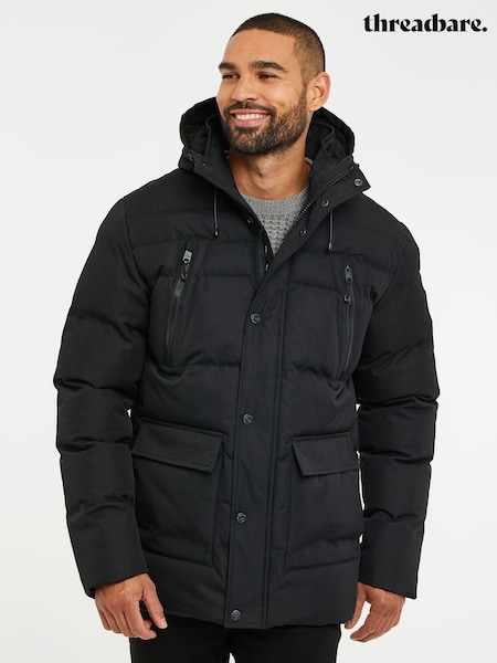Threadbare Black Hooded Showerproof Puffer Coat (Q51144) | £75