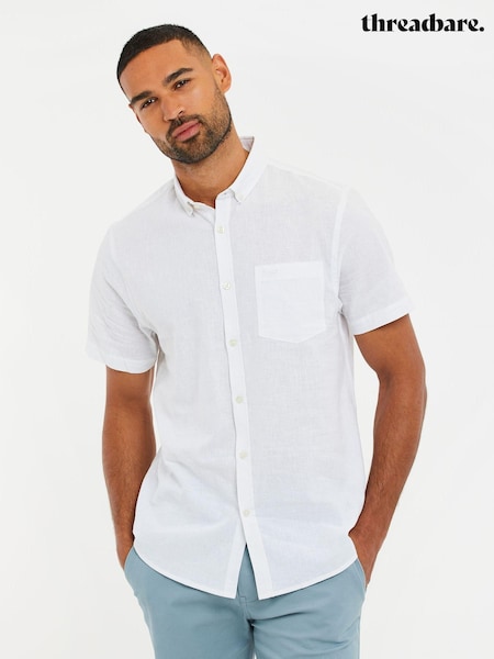 Threadbare White Linen Blend Short Sleeve Shirt (Q51255) | £23