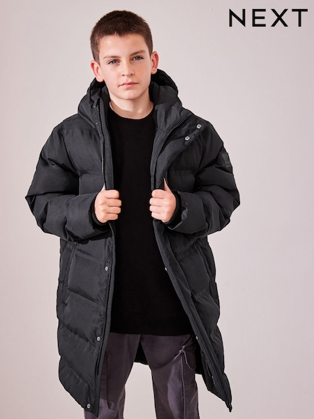 Black Waterproof Longline Fleece Lined Puffer Coat (3-17yrs) (Q51583) | £45 - £61