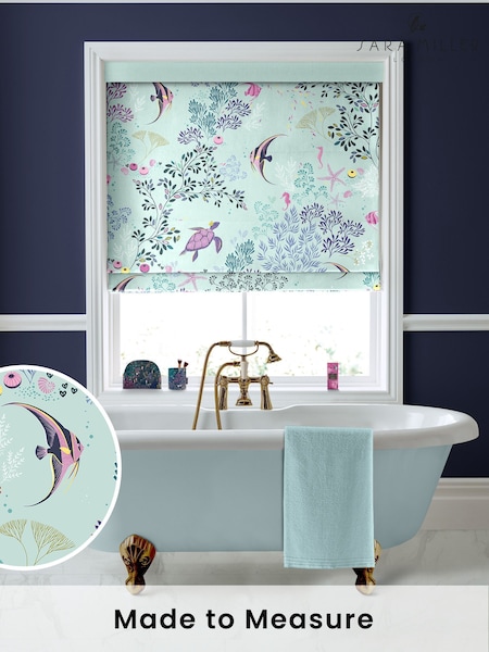 Sara Miller Aqua Blue Underwater Made to Measure Roman 100% Cotton Blind (Q53138) | £79