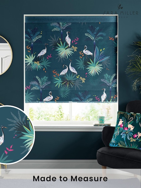 Sara Miller Teal Green Heron Made to Measure 100% Cotton Roman Blinds (Q53144) | £79