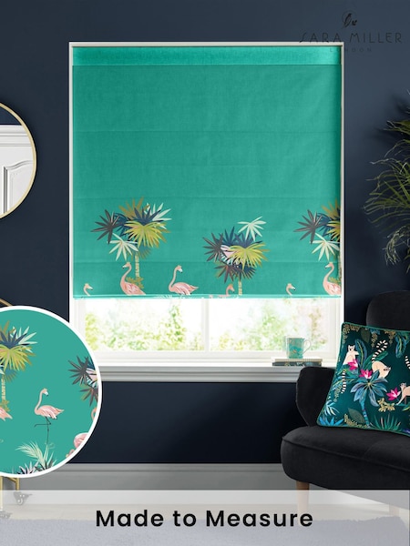 Sara Miller Green Flamingo Border Made to Measure Roman 100% Cotton Blind (Q53148) | £79