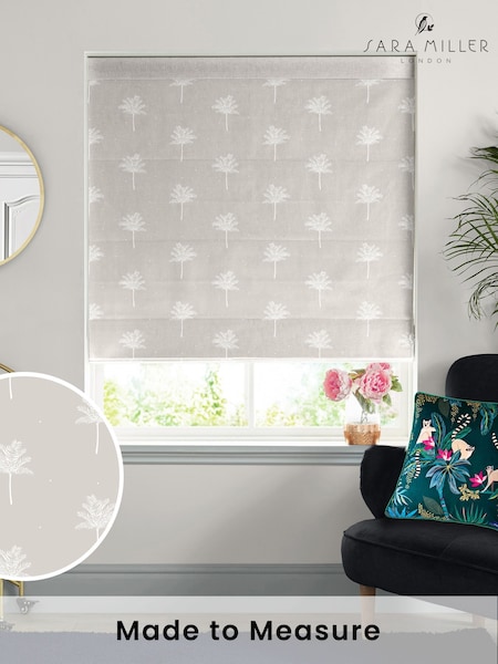 Sara Miller Natural Linen Small Palm Made to Measure Roman 100% Cotton Blind (Q53156) | £79