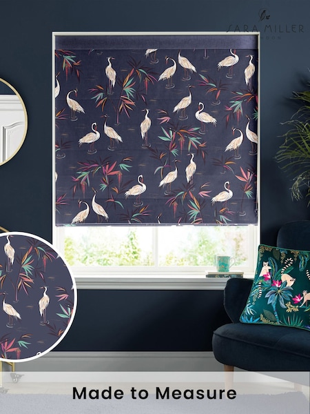 Sara Miller Smoke Blue Heron Made to Measure Roman 100% Cotton Blind (Q53157) | £79