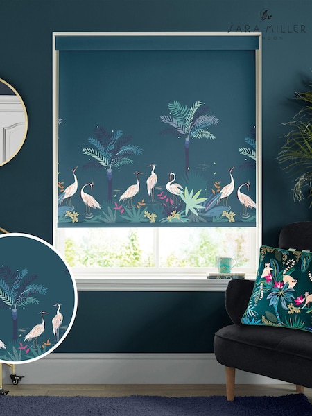 Sara Miller Teal Green Heron Border Made To Measure Roller Blinds (Q53203) | £58