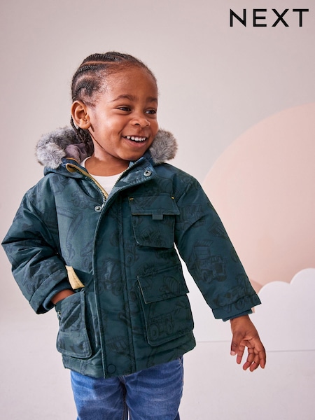 Navy Faux Fur Hood Shower Resistant Parka (3mths-7yrs) (Q53235) | £12.50 - £14