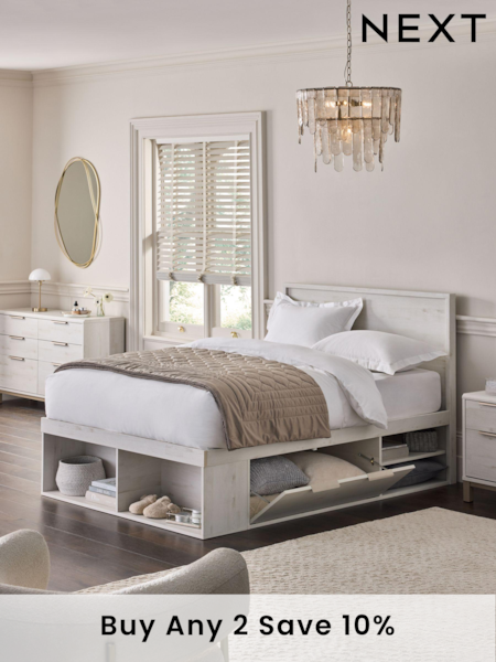 White Oak Effect Bronx Platform Bed Frame with Storage (Q53422) | £765 - £865