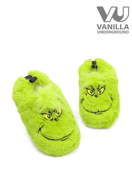 Vanilla Underground Green Grinch Kids Winter Christmas Fluffy Slippers (Q53585) | £17