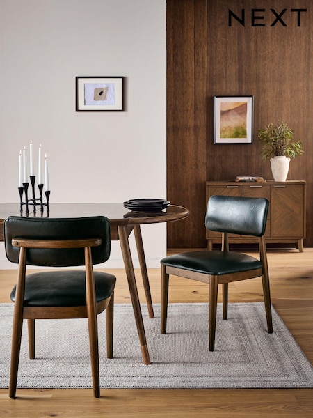 Set of 2 Distressed Faux Leather Black Wrenley Dark Wood Leg Dining Chairs (Q53657) | £320
