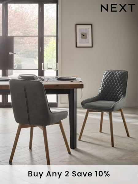 Set of 2 Monza Faux Leather Dark Grey Hamilton Dark Wood Leg Quilted Dining Chairs (Q53742) | £310