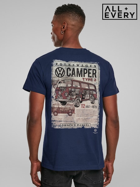 Blue - Regular All + Every Volkswagen Type 2 Camper Owner's Manual T-shirt