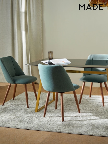 MADE.COM Set of 2 Bay Green and Walnut Legs Lule Non Arm Dining Chairs (Q55616) | £299