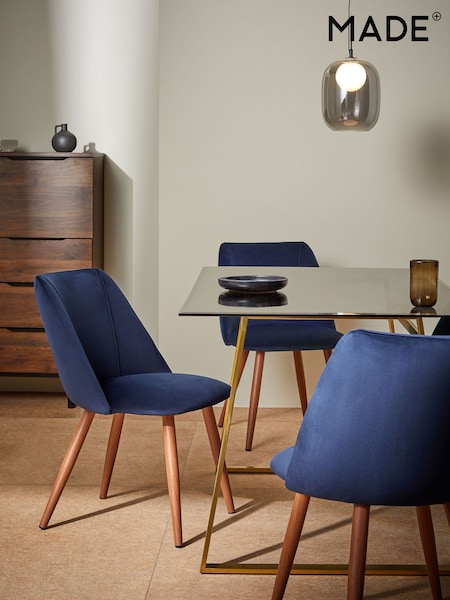 MADE.COM Set of 2 Dark Blue and Walnut Legs Lule Non Arm Dining Chairs (Q55617) | £299