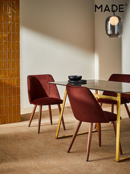 MADE.COM Set of 2 Rust Red and Walnut Legs Lule Non Arm Dining Chairs (Q55618) | £299