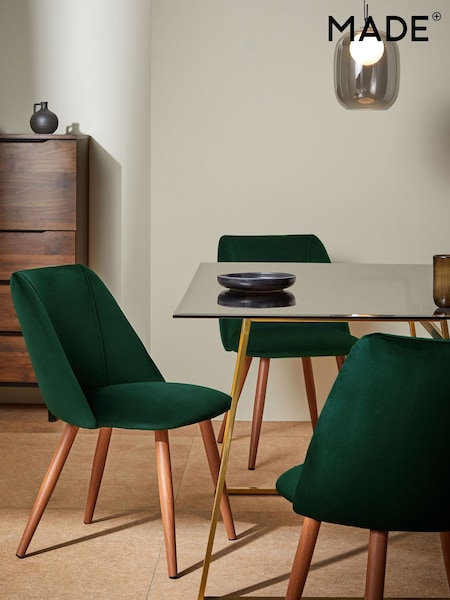 MADE.COM Set of 2 Pine Green and Walnut Legs Lule Non Arm Dining Chairs (Q55621) | £299