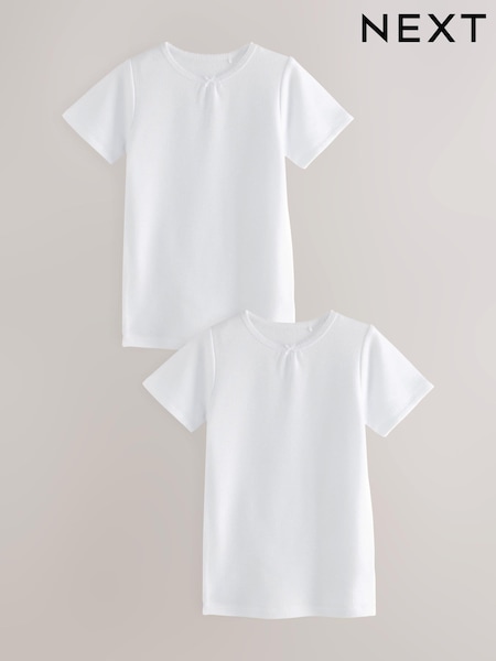 White Thermal Bow Trim T-Shirts 2 Pack (2-16yrs) (Q55690) | £13 - £19