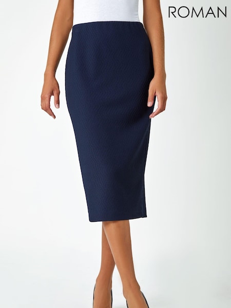 Roman Blue Textured Pencil Stretch Skirt (Q55769) | £32